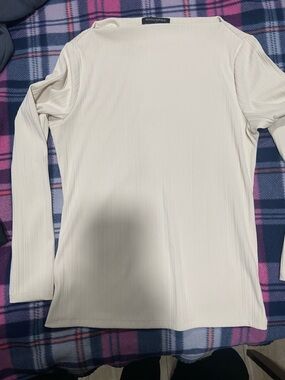 White,long-sleeved boat neck blouse from Banana Republic. (M)